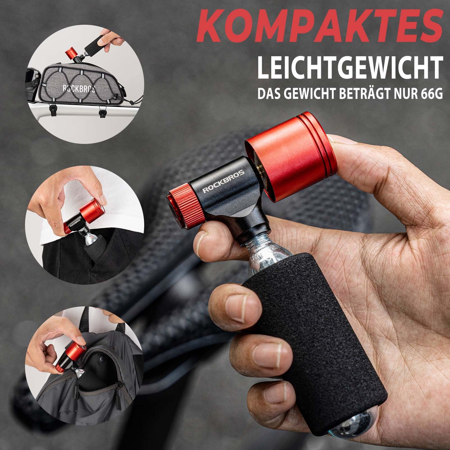 Fahrradpumpe CO2 Kartuschenpumpe Minipumpe mit Druckdosierventil ROCKBROS