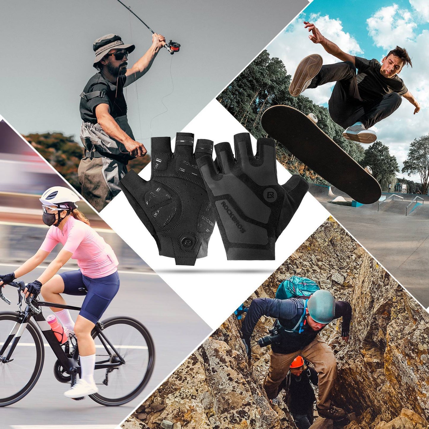 Halbfinger-Radhandschuhe stoßdämpfend und rutschfest Unisex ROCKBROS