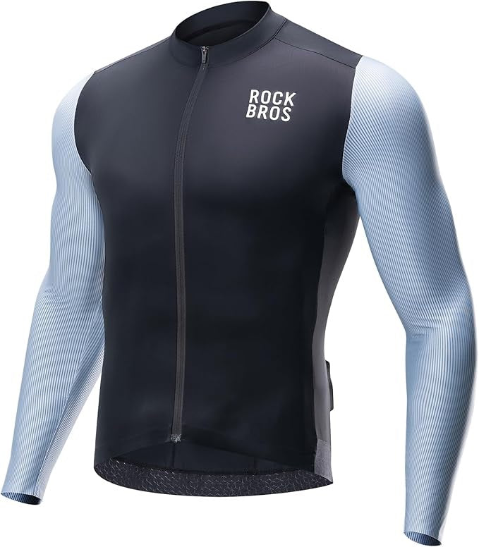 ROCKBROS Langarm Radtrikot Herren Fahrradtrikot Atmungsaktive Schnell Trocknend Fahrradbekleidung Reißverschluss mit 3 Taschen T Shirt für Männer Rennrad MTB Europäische Größe