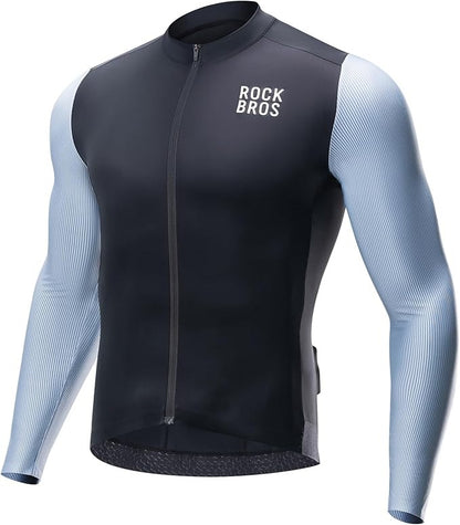 ROCKBROS Langarm Radtrikot Herren Fahrradtrikot Atmungsaktive Schnell Trocknend Fahrradbekleidung Reißverschluss mit 3 Taschen T Shirt für Männer Rennrad MTB Europäische Größe