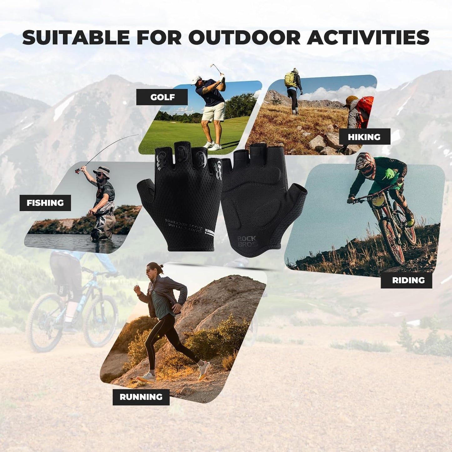 ROCKBROS Fahrradhandschuhe Kurze Halbfingerhandschuhe Sport Handschuhe Sommer