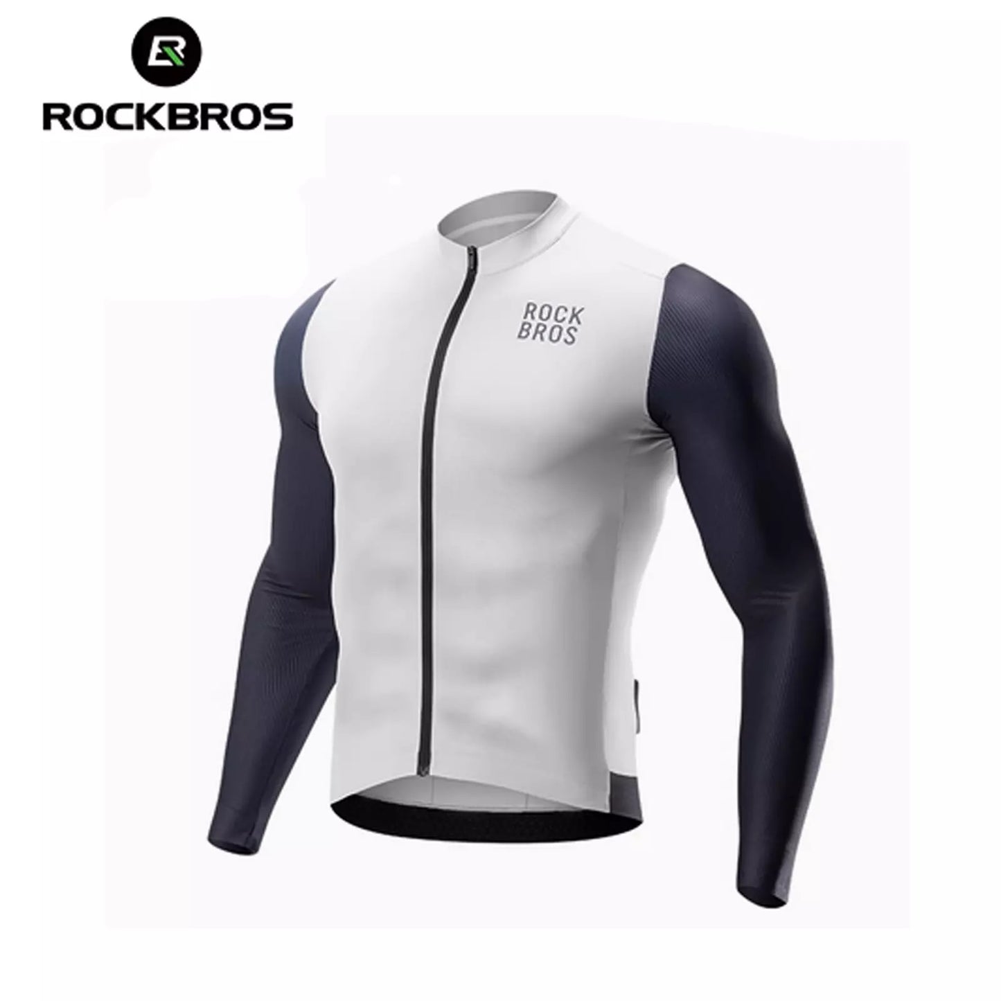 ROCKBROS Langarm Radtrikot Herren Fahrradtrikot Atmungsaktive Schnell Trocknend Fahrradbekleidung Reißverschluss mit 3 Taschen T Shirt für Männer Rennrad MTB Europäische Größe
