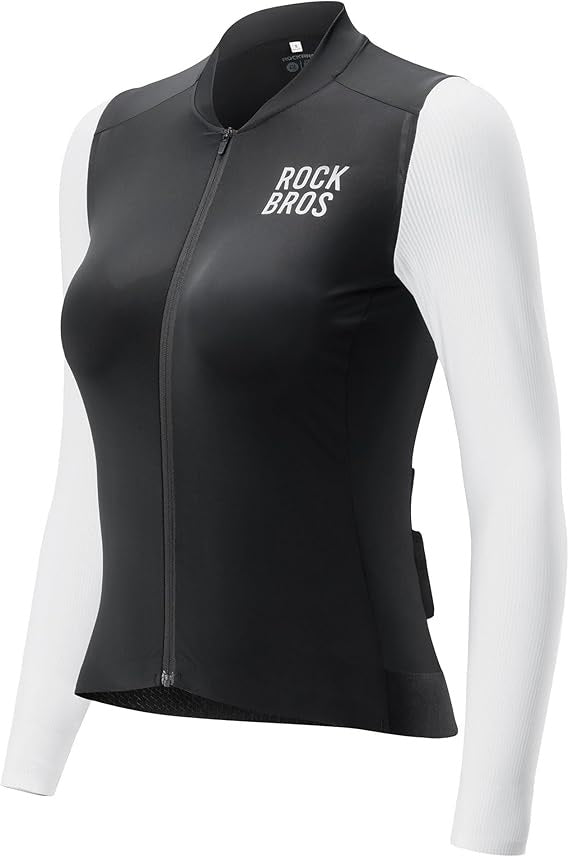 ROCKBROS Radtrikot Damen Langarm Fahrradtrikot Sommer Fahrrad Jacke Radsporttrikot Rennrad Trikot mit 3 Rückentaschen MTB Fahrradkleidung Atmungsaktiv