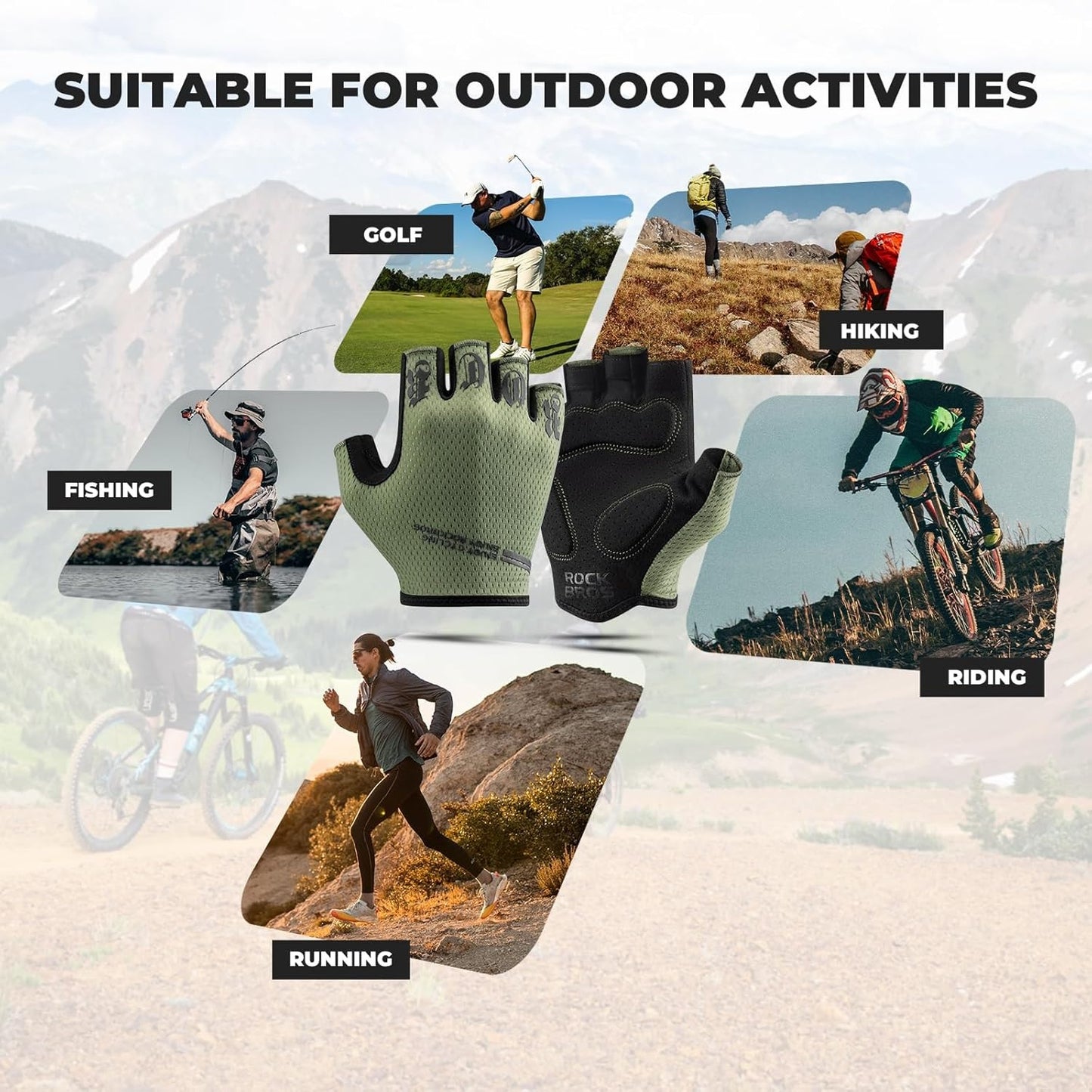 ROCKBROS Fahrradhandschuhe Kurze Halbfingerhandschuhe Sport Handschuhe Sommer
