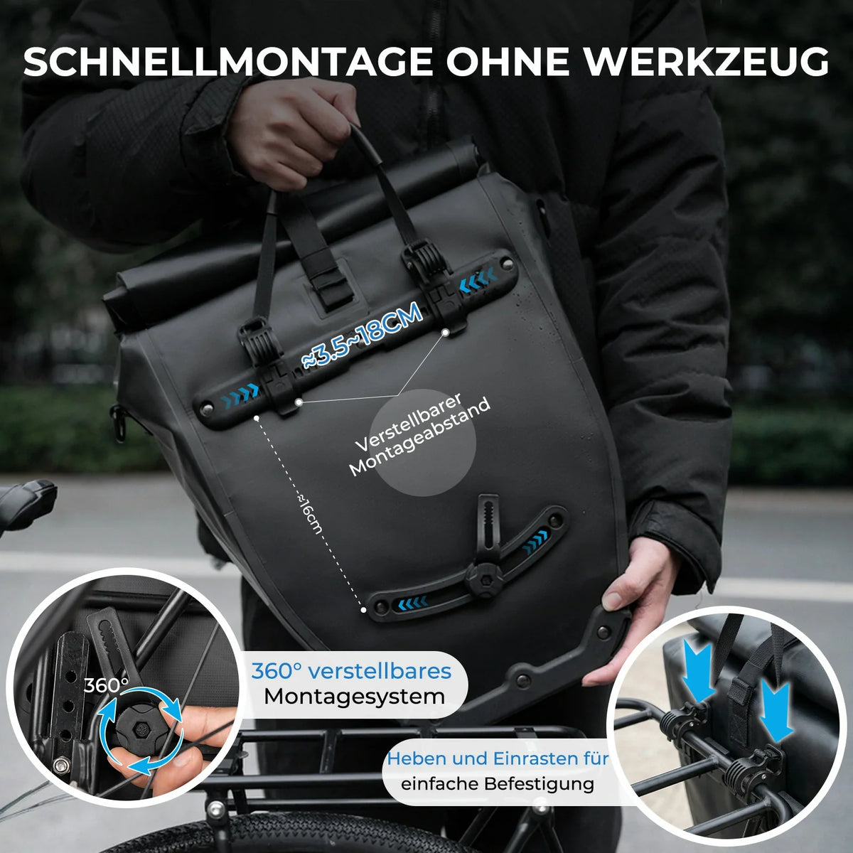 ROCKBROS 15L-20L Fahrrad Gepäckträgertasche 3-in-1