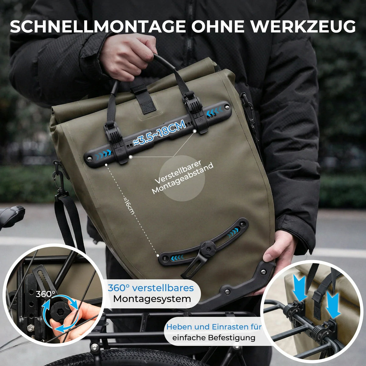ROCKBROS 15L-20L Fahrrad Gepäckträgertasche 3-in-1
