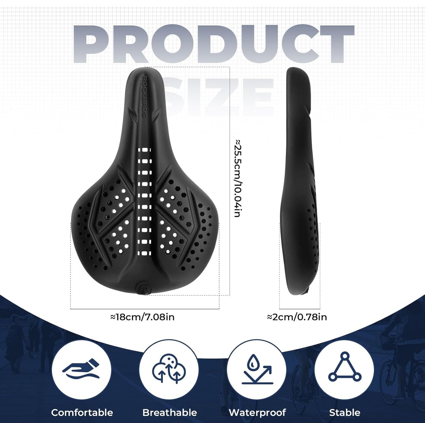 ROCKBROS Fahrrad Sattelbezug Gel Fahrradsitz Bezug Atmungsaktiv Polstersattelüberzug Sattel Überzug für Männer und Frauen Schwarz/Grau (25,5 * 18cm)