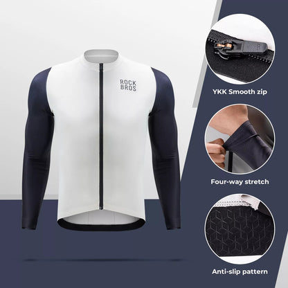 ROCKBROS Langarm Radtrikot Herren Fahrradtrikot Atmungsaktive Schnell Trocknend Fahrradbekleidung Reißverschluss mit 3 Taschen T Shirt für Männer Rennrad MTB Europäische Größe