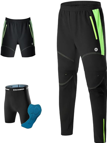 ROCKBROS Fahrradhose Doppellagig Abnehmbar Sporthose Lang Radhose mit Sitzpolster Gepolsterte Fahrrad Hosen Herren Atmungsaktive MTB Rennrad