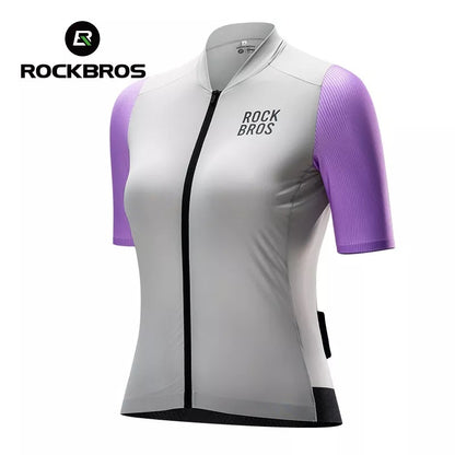 ROCKBROS Radtrikot Damen Kurzarm Fahrradtrikot Sommer Fahrrad Jacke Radsporttrikot Rennrad Trikot mit 3 Rückentaschen MTB Fahrradkleidung Atmungsaktiv