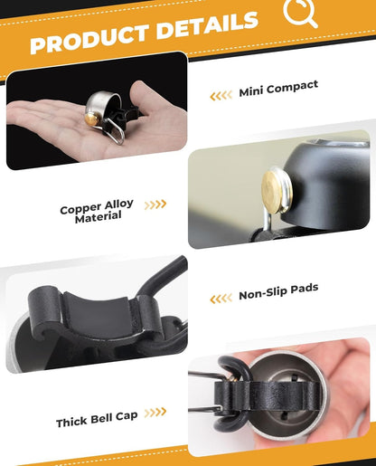 ROCKBROS Fahrradklingel Lenker Klassisch, Mountainbike Retro Fahrradglocke Laut Klingel Fahrrad Kupfer Bike Bell für 22-34mm