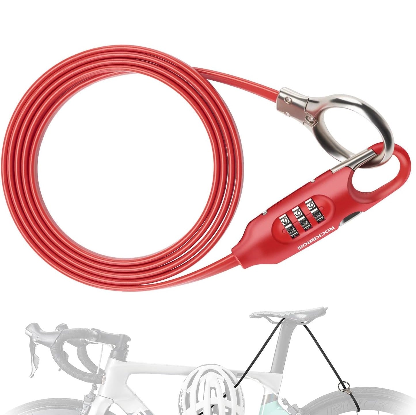 ROCKBROS Fahrradschloss Kabelschloss 150cm mit Zahlencode Anti-Diebstahl für Fahrrad Roller Babywagen Rot / Schwarz