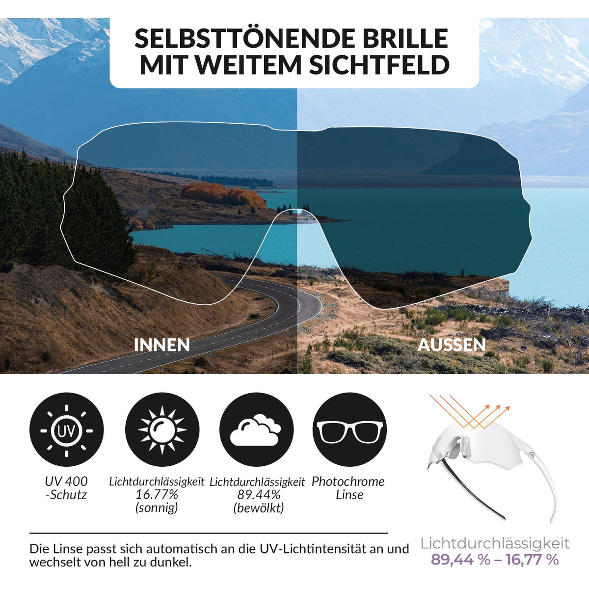 ROCKBROS Fahrradbrille Verspiegelte Gläser UV400-Schutz Ohne Rahmen -SWIFT