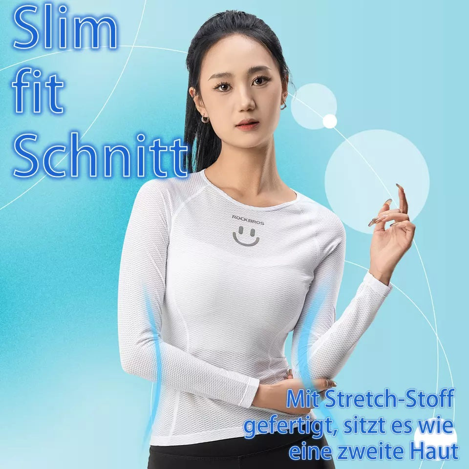 ROCKBROS Langarm Shirt Damen Radtrikot Atmungsaktiv Schnelltrocknend Fahrrad Bekleidung Frauen Geeignet für Laufen Tennis Wandern Basic Sport Unterhemd