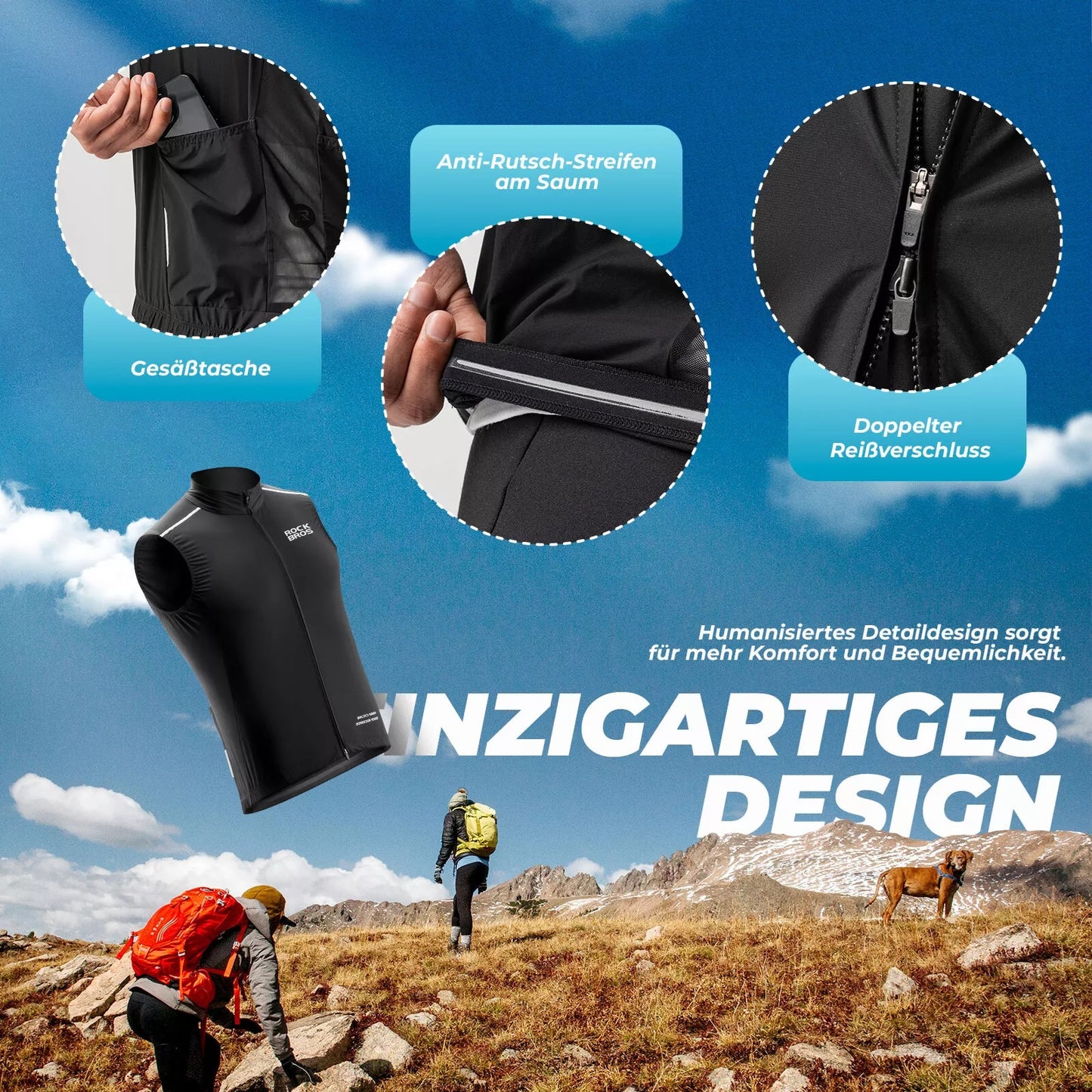 ROCKBROS Windweste Radsport Sportweste winddichte Warnweste Fahrrad Ärmellose Jacke Wasserabweisend Softshellweste
