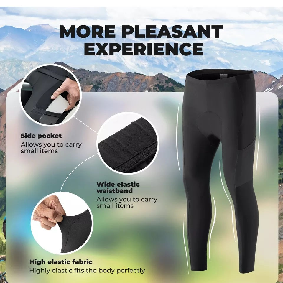 ROCKBROS Fahrradhose Herren Lange Kompression Radlerhose mit Taschen Gepolsterte Leggings Elastische Atmungsaktive Fahrrad Hose mit Sitzpolster für Herbst/Frühling