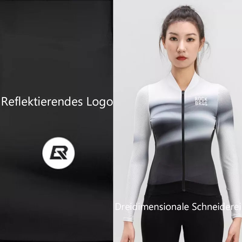 ROCKBROS Damen Fahrradtrikot Langarm Gradientenfarbe MTB Radtrikot Atmungsaktiv