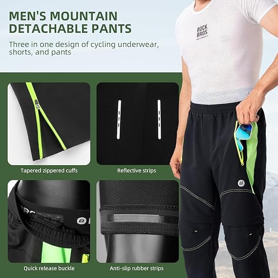 ROCKBROS Fahrradhose Doppellagig Abnehmbar Sporthose Lang Radhose mit Sitzpolster Gepolsterte Fahrrad Hosen Herren Atmungsaktive MTB Rennrad