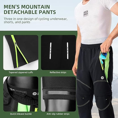 ROCKBROS Fahrradhose Doppellagig Abnehmbar Sporthose Lang Radhose mit Sitzpolster Gepolsterte Fahrrad Hosen Herren Atmungsaktive MTB Rennrad