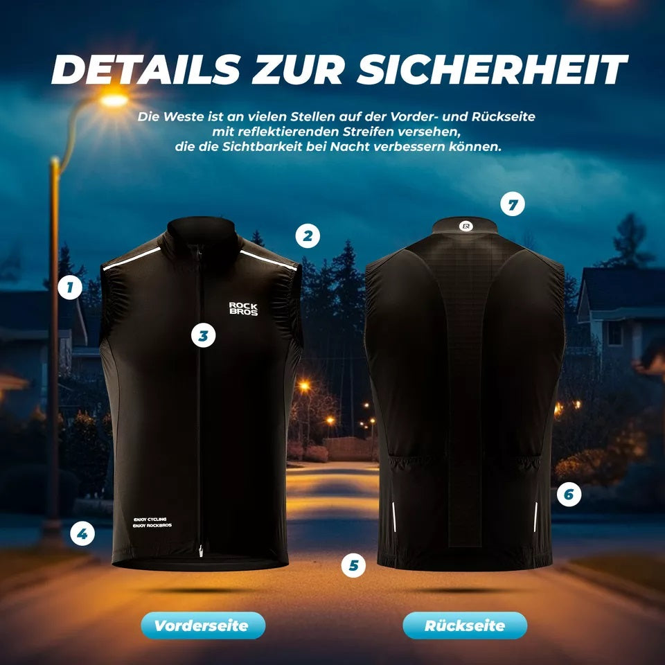 ROCKBROS Windweste Radsport Sportweste winddichte Warnweste Fahrrad Ärmellose Jacke Wasserabweisend Softshellweste