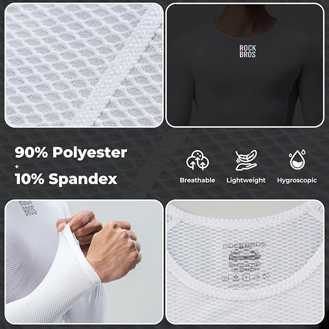 ROCKBROS Langarm Shirt Herren Radtrikot Schnell Trocknen Funktionsshirt Radsport Bekleidung Fitnessshirt für Fahrrad Laufen Tennis Wandern Männer