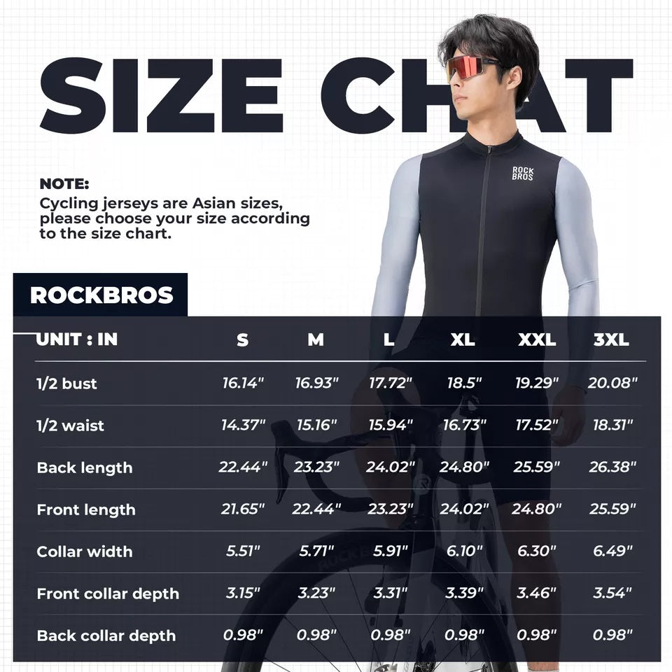 ROCKBROS Langarm Radtrikot Herren Fahrradtrikot Atmungsaktive Schnell Trocknend Fahrradbekleidung Reißverschluss mit 3 Taschen T Shirt für Männer Rennrad MTB Europäische Größe