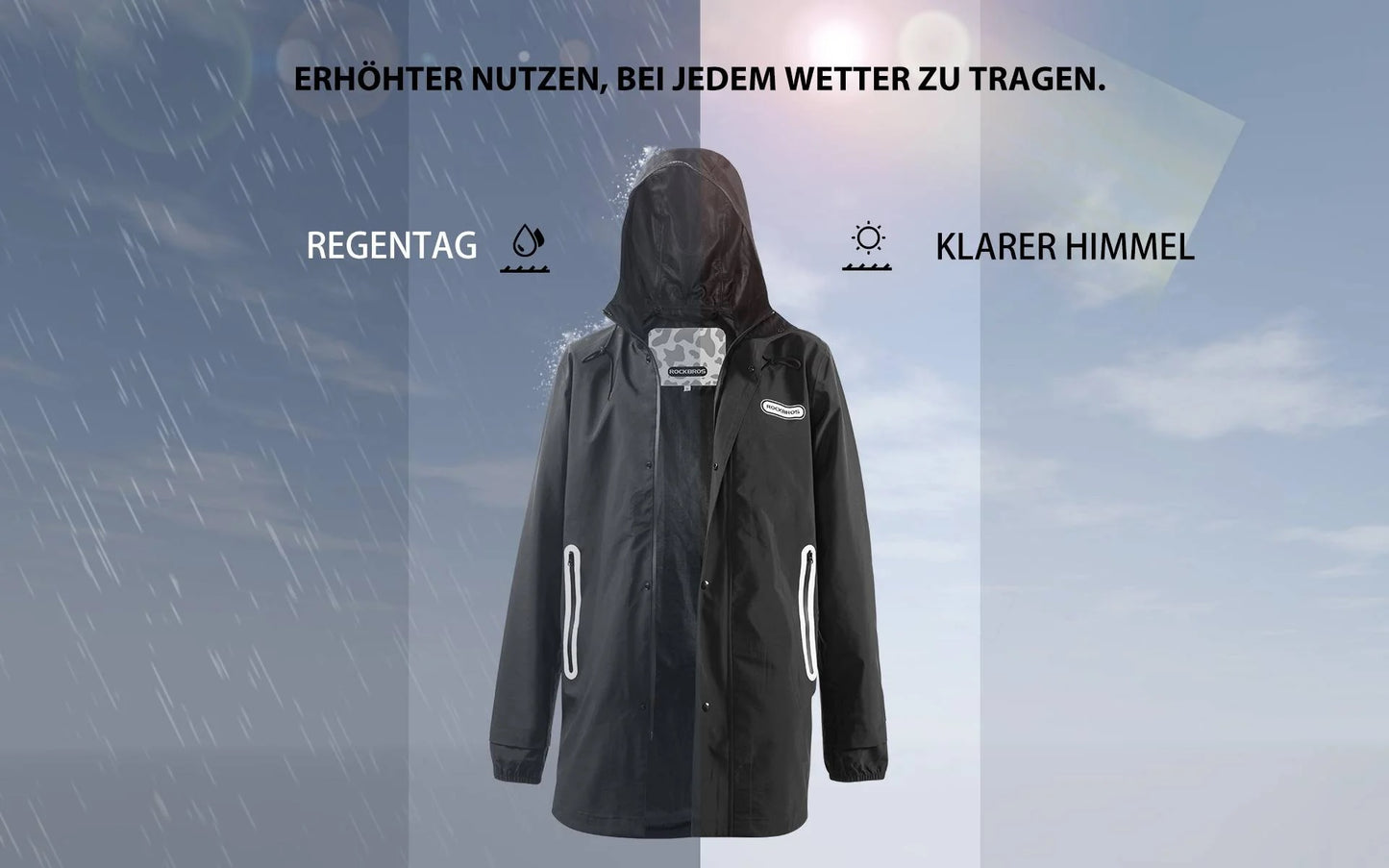 ROCKBROS Regenmantel Regenjacke Wasserdicht Winddicht Damen Herren