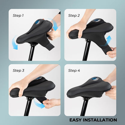 ROCKBROS Gel Sattelbezug Fahrrad Fahrradsattel Gelüberzug Gepolsterter Fahrradsitz mit wasserdichtem Sattelschutz für Männer und Frauen 28cm x 17,5cm Blau/Rot