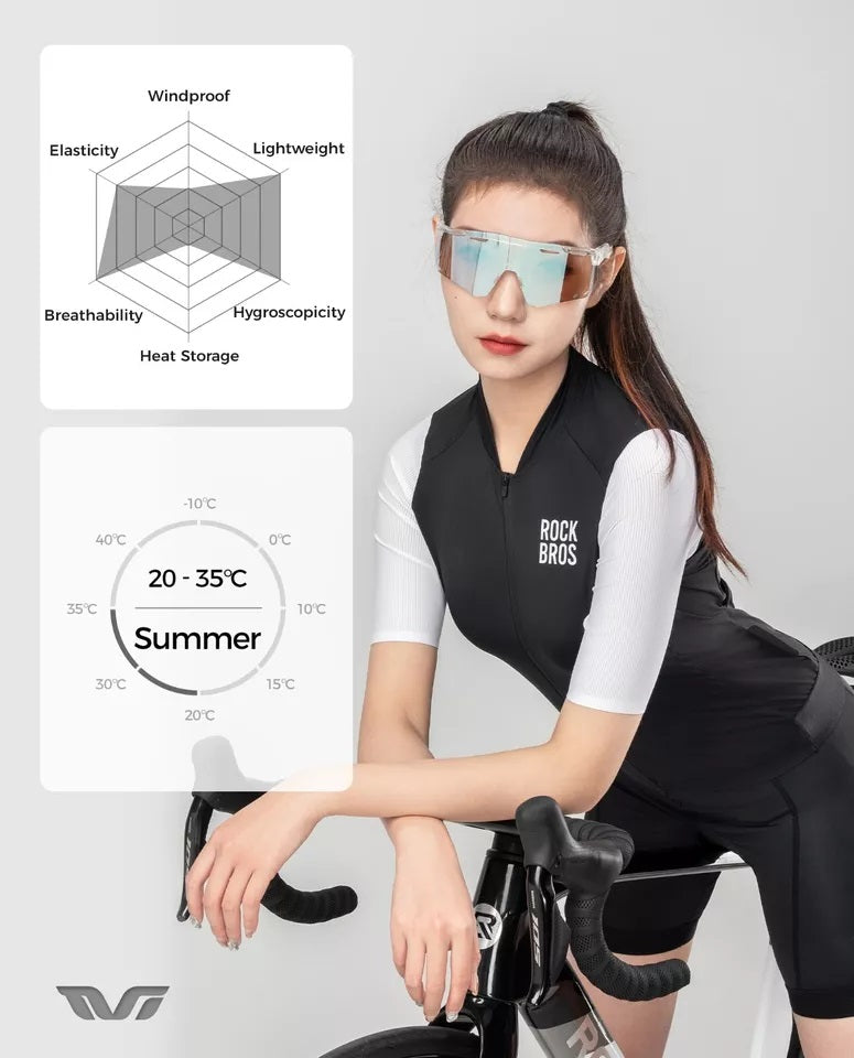ROCKBROS Radtrikot Damen Kurzarm Fahrradtrikot Sommer Fahrrad Jacke Radsporttrikot Rennrad Trikot mit 3 Rückentaschen MTB Fahrradkleidung Atmungsaktiv