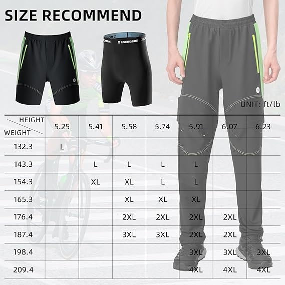ROCKBROS Fahrradhose Doppellagig Abnehmbar Sporthose Lang Radhose mit Sitzpolster Gepolsterte Fahrrad Hosen Herren Atmungsaktive MTB Rennrad