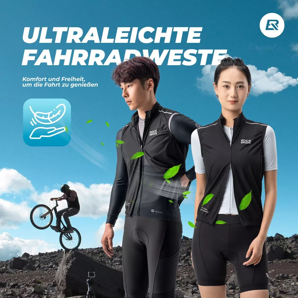 ROCKBROS Windweste Radsport Sportweste winddichte Warnweste Fahrrad Ärmellose Jacke Wasserabweisend Softshellweste