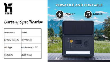 Sound Powerstation 538 W und leistungsstarker lauter kabelloser tragbarer Bluetooth-Heimlautsprecher und integrierte Ladestation, 230V Steckdose, 65W USB-C PD, für Outdoor