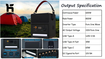 Sound Powerstation 538 W und leistungsstarker lauter kabelloser tragbarer Bluetooth-Heimlautsprecher und integrierte Ladestation, 230V Steckdose, 65W USB-C PD, für Outdoor