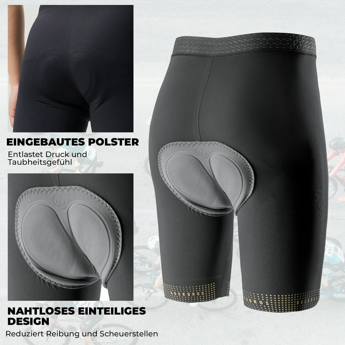 ROCKBROS Fahrradhose Kurz Herren, Gepolstert 3D Schnitt Radlerhose
