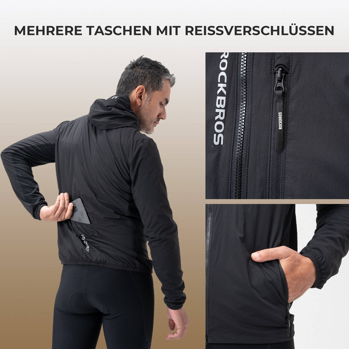 ROCKBROS Fahrradjacke Herren Warm Winddicht Wasserabweisend Mit Fleece Reflektierend