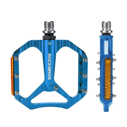 ROCKBROS Fahrradpedale rutschfest– Aluminium Plattformpedale mit Reflektoren, abgedichtetem Kugellager, Anti-Rutsch-Pins, 9/16" Achse