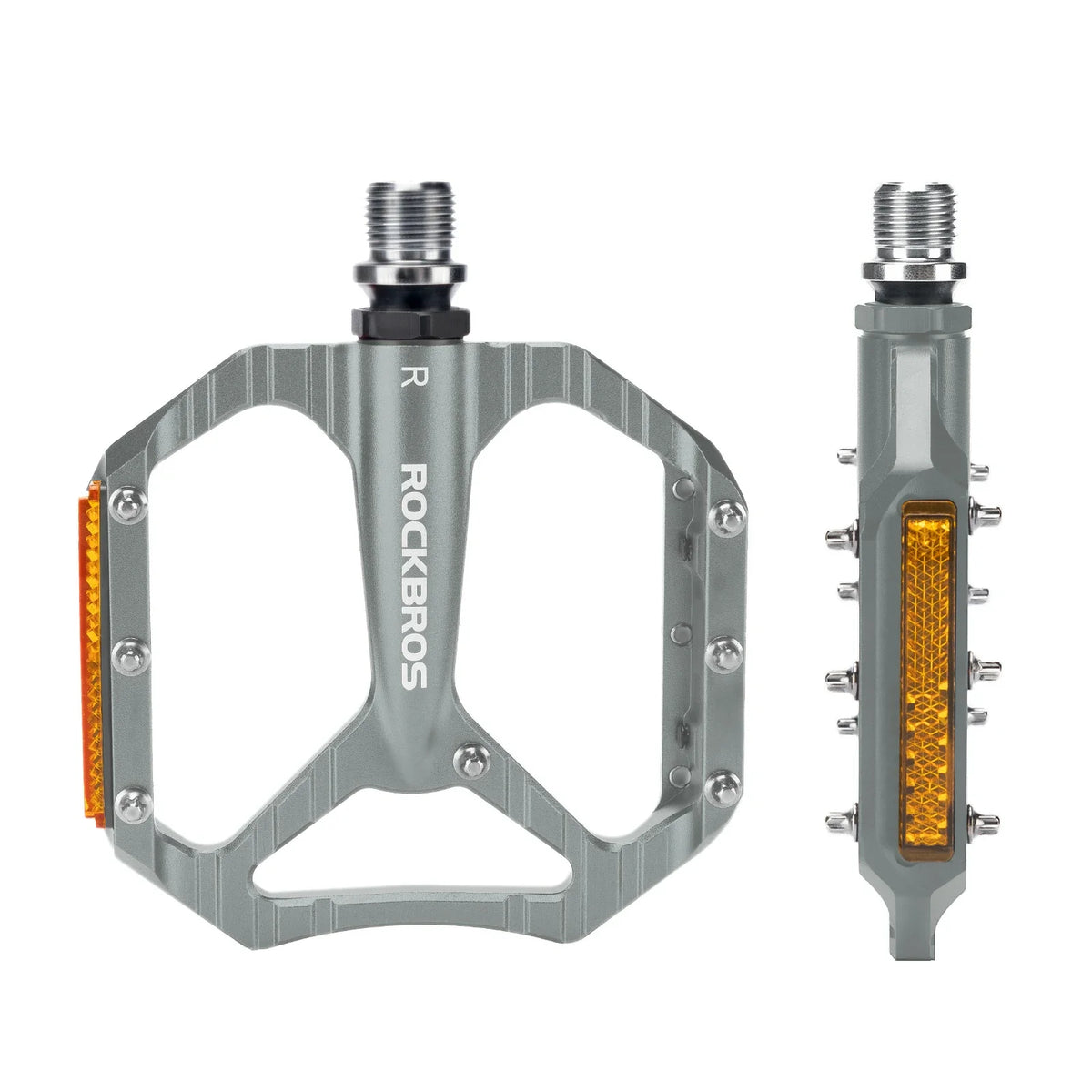 ROCKBROS Fahrradpedale rutschfest– Aluminium Plattformpedale mit Reflektoren, abgedichtetem Kugellager, Anti-Rutsch-Pins, 9/16" Achse