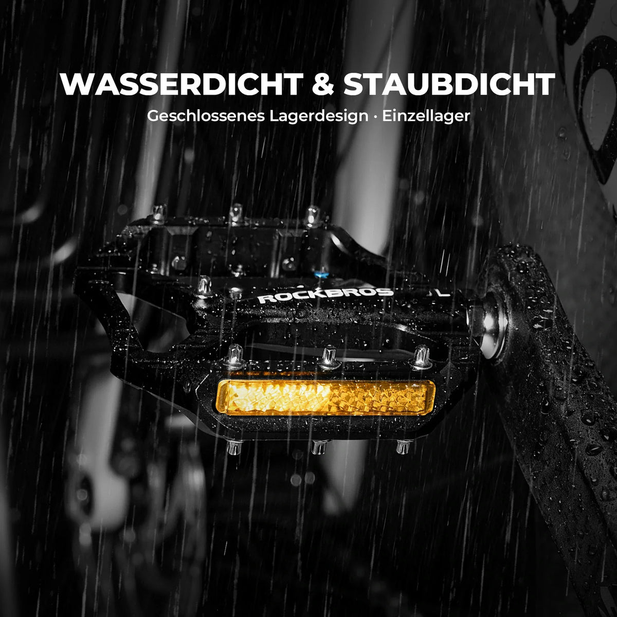 ROCKBROS Fahrradpedale rutschfest– Aluminium Plattformpedale mit Reflektoren, abgedichtetem Kugellager, Anti-Rutsch-Pins, 9/16" Achse