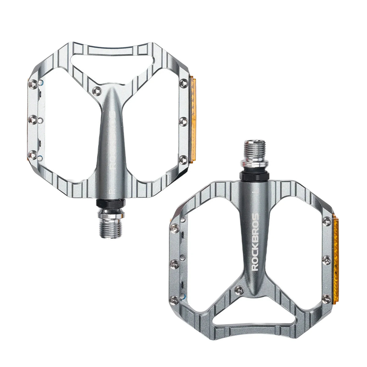 ROCKBROS Fahrradpedale rutschfest– Aluminium Plattformpedale mit Reflektoren, abgedichtetem Kugellager, Anti-Rutsch-Pins, 9/16" Achse
