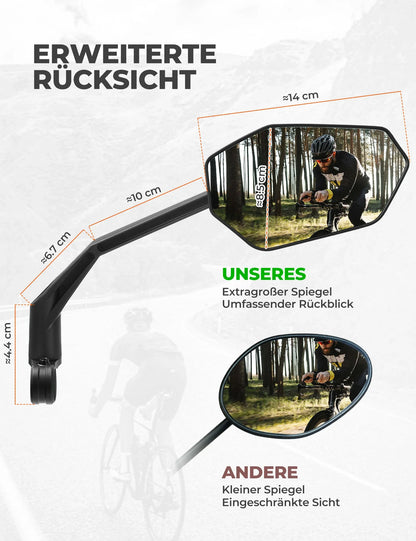 ROCKBROS Fahrradspiegel, 360° Verstellbar Blendfrei, Konvexer Rückspiegel mit HD-Glas Bruchfest
