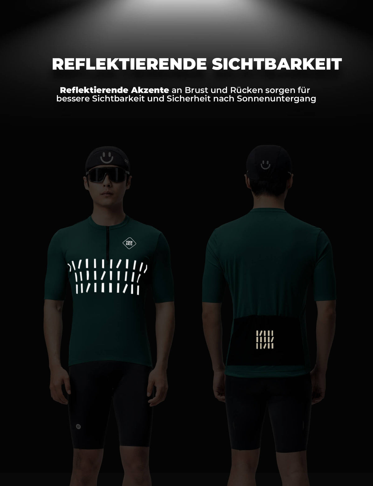 ROCKBROS Fahrradtrikot Kurzarm Herren Atmungsaktives und Schnelltrocknend Jersey Reflektierende