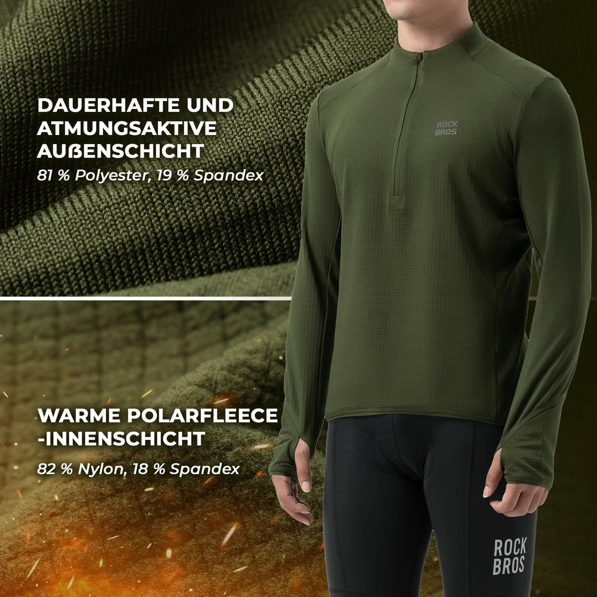 ROCKBROS Fahrradtrikot Radtrikot Langarm Herren Winter Warm Fleece Schnelltrocknendes Atmungsaktiv