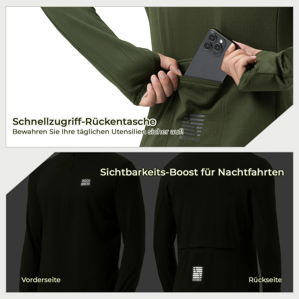 ROCKBROS Fahrradtrikot Radtrikot Langarm Herren Winter Warm Fleece Schnelltrocknendes Atmungsaktiv
