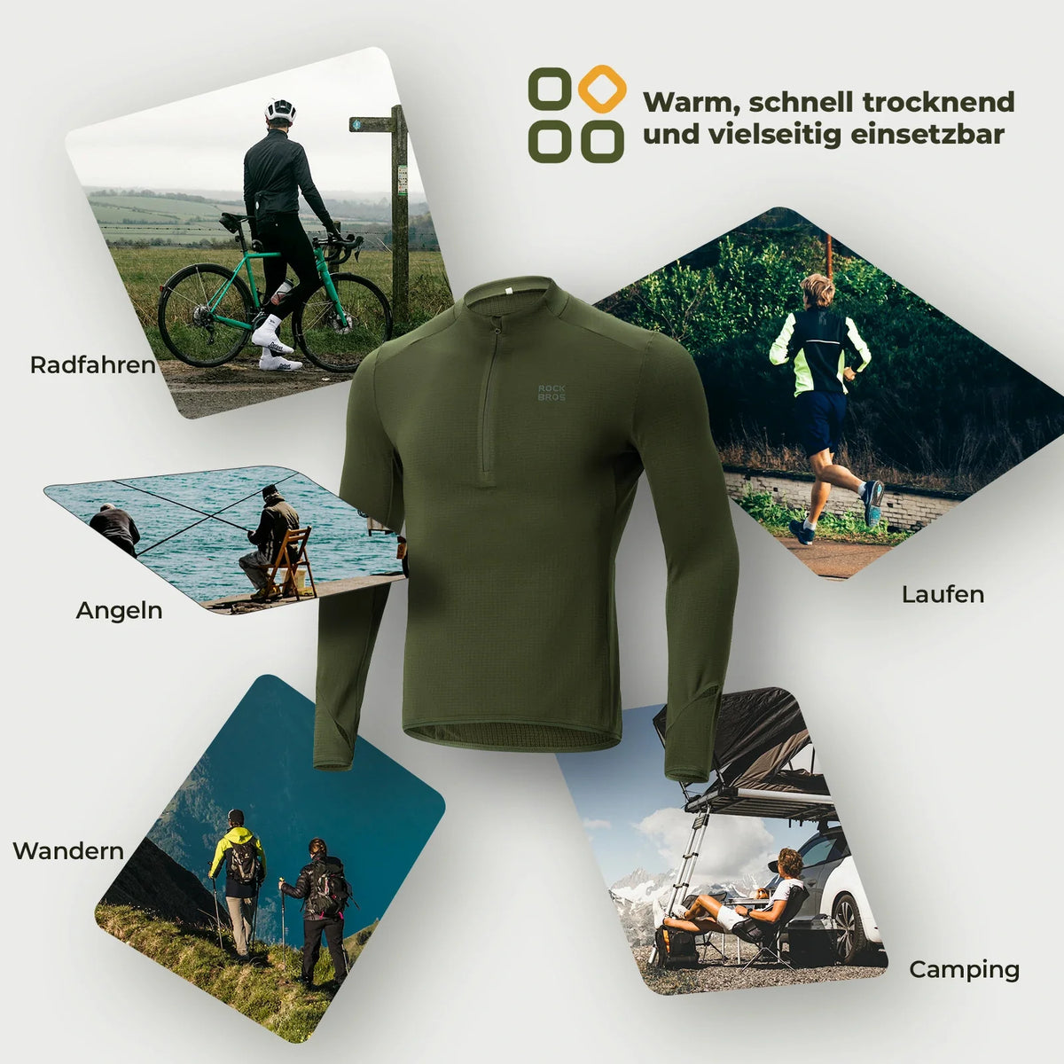 ROCKBROS Fahrradtrikot Radtrikot Langarm Herren Winter Warm Fleece Schnelltrocknendes Atmungsaktiv