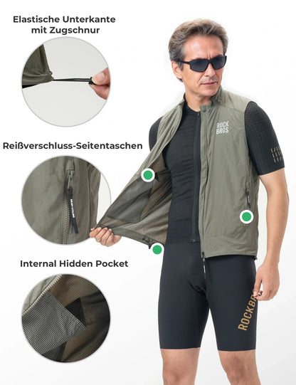 ROCKBROS Fahrradweste Winddicht Leicht Atmungsaktiv Schnelltrocknend, Faltbar Radweste