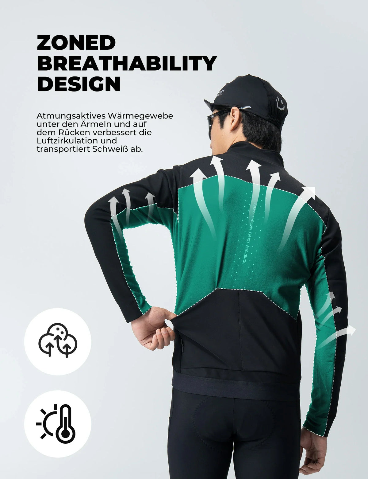 ROCKBROS Herren Fahrradjacke mit 3-Schicht-Technologie - Winddicht, Atmungsaktiv, Reflektierend