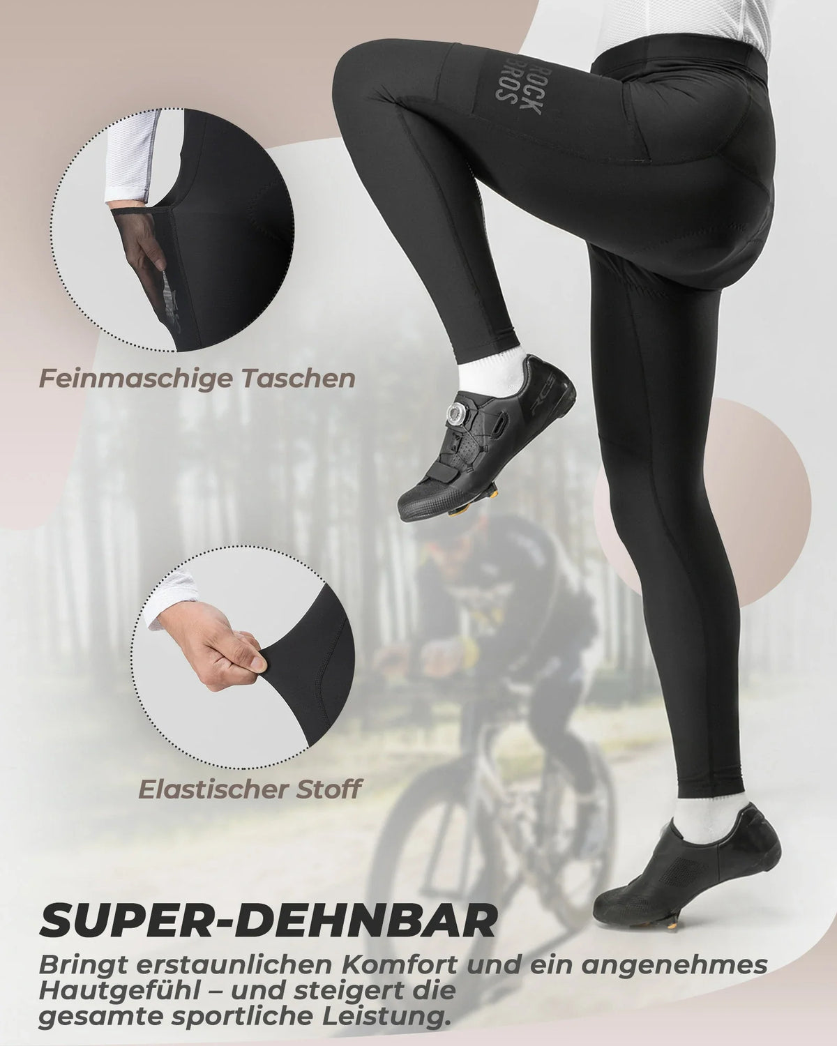 ROCKBROS Lang Fahrradhose für Herren Thermo Radlerhose 3D gepolstert