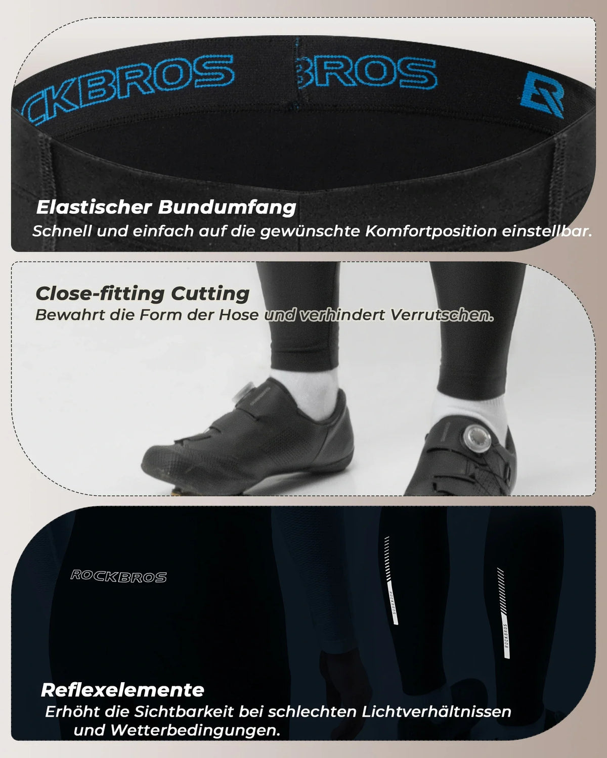ROCKBROS Lang Fahrradhose für Herren Thermo Radlerhose 3D gepolstert