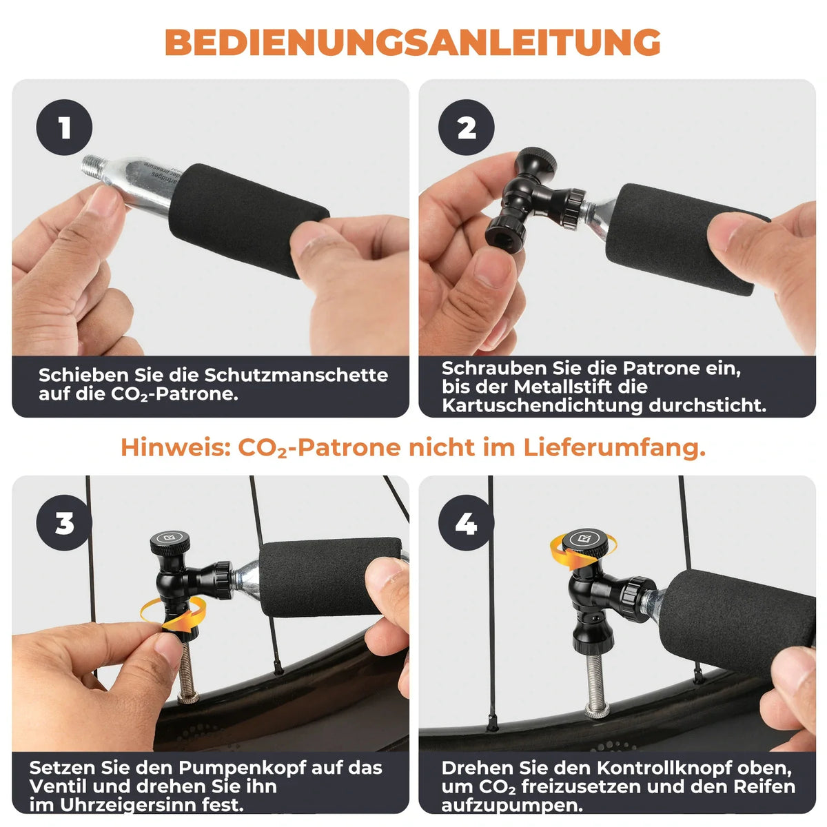 ROCKBROS Mini Fahrradpumpe mit CO₂-Adapter - Tragbar, Presta & Schrader Kompatibel, bis 80 PSI