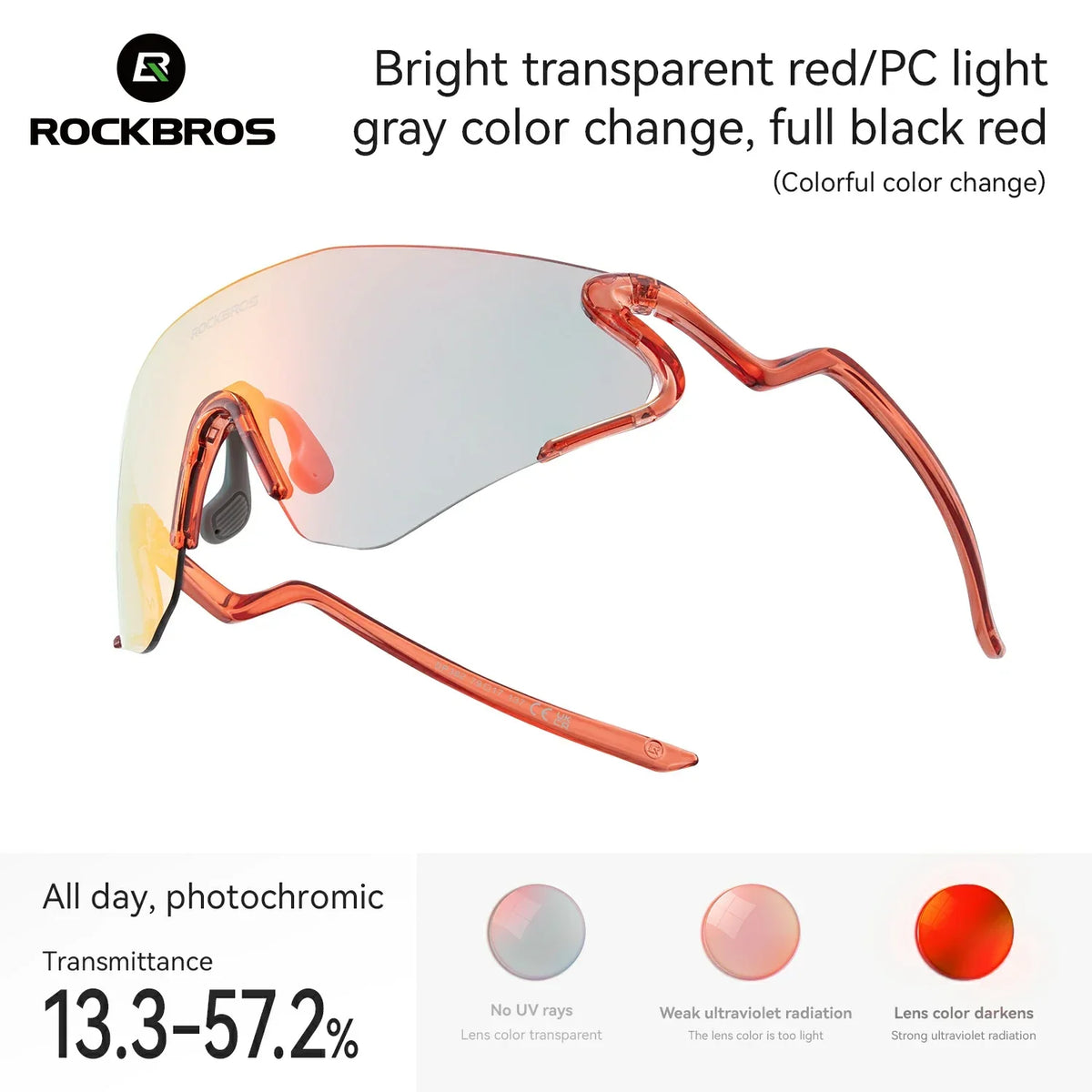 ROCKBROS Photochrome Fahrradbrille mit UV400 Schutz